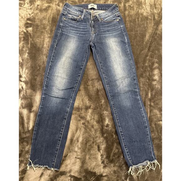PAIGE Denim - Paige Denim-Womens Kylie Crop-Denim Dark Wash Distressed Hem Jeans-Size W25